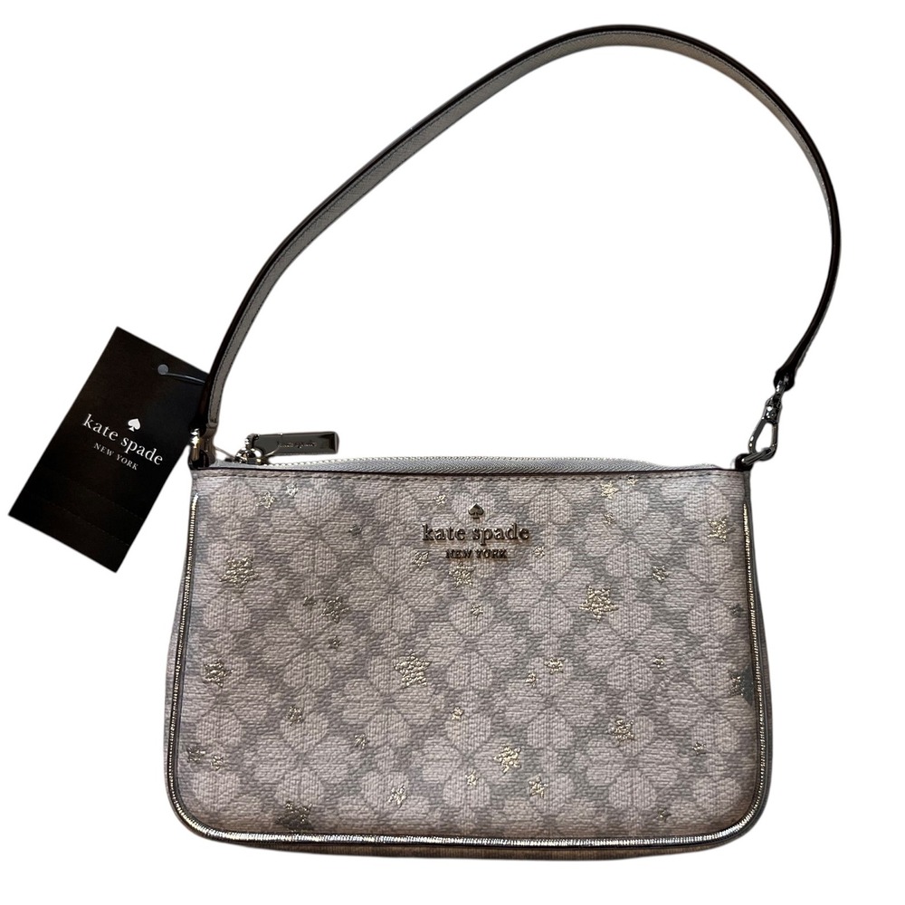 Kate Spade Spade Flower Wristlet Clutch Bag Platinum/Gold Stars‎ NWT